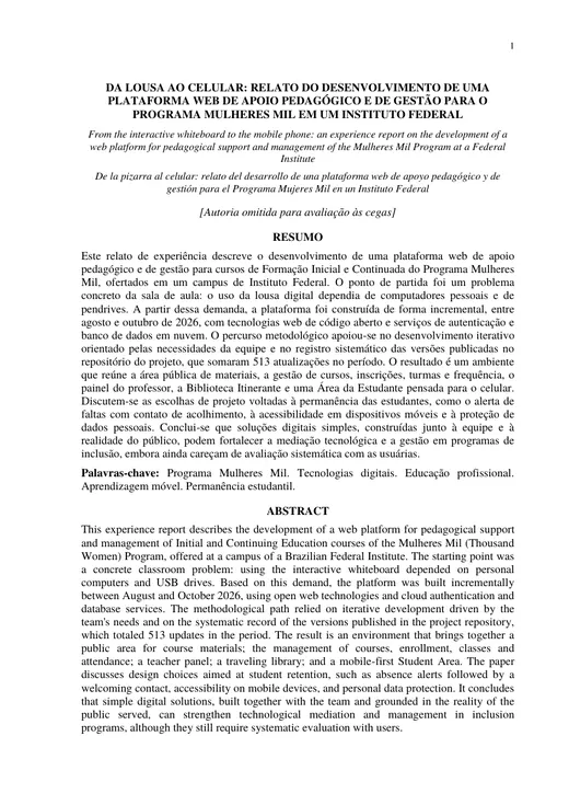 Primeira página do artigo Da lousa ao celular