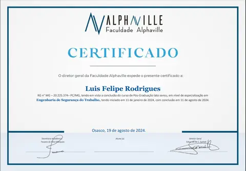 Certificado: Engenharia de Segurança do Trabalho