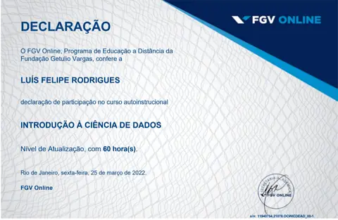 Certificado: Ciência de Dados