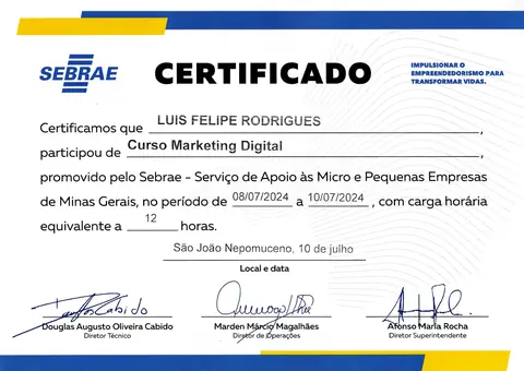 Certificado: Sebrae — Marketing Digital