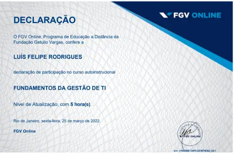 Certificado: Gestão de TI