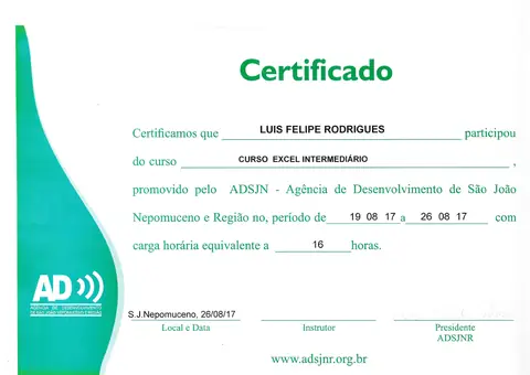 Certificado: Excel Intermediário