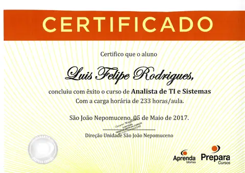 Certificado: Analista de TI e Sistemas