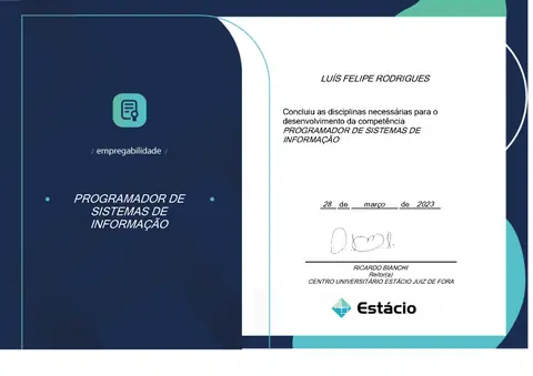 Certificado: Programador de Sistemas de Informação