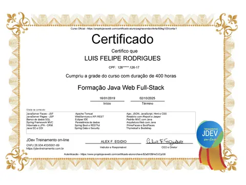 Certificado: Java Full Stack