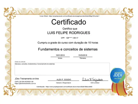 Certificado: Fundamentos de Sistemas com Java